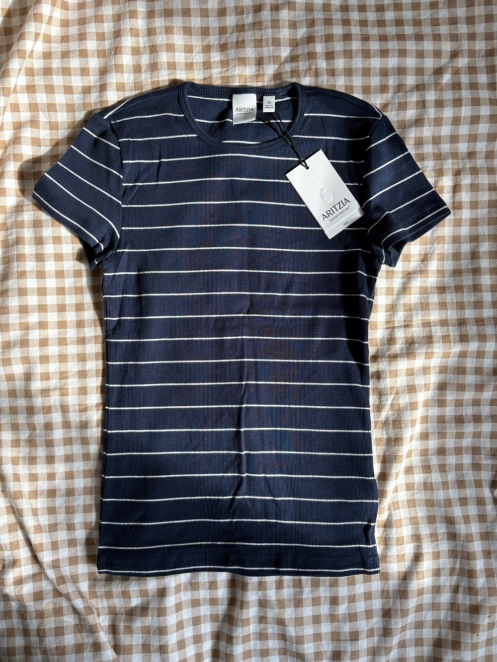 Aritzia Navy & White Striped Short Sleeve Tee